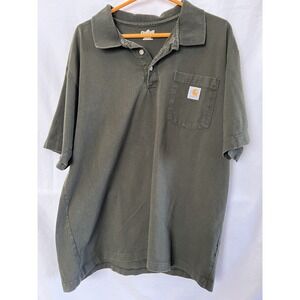 Carhartt Polo Shirt Mens Green Large Original Fit Pocket Workwear Casual Outdoor